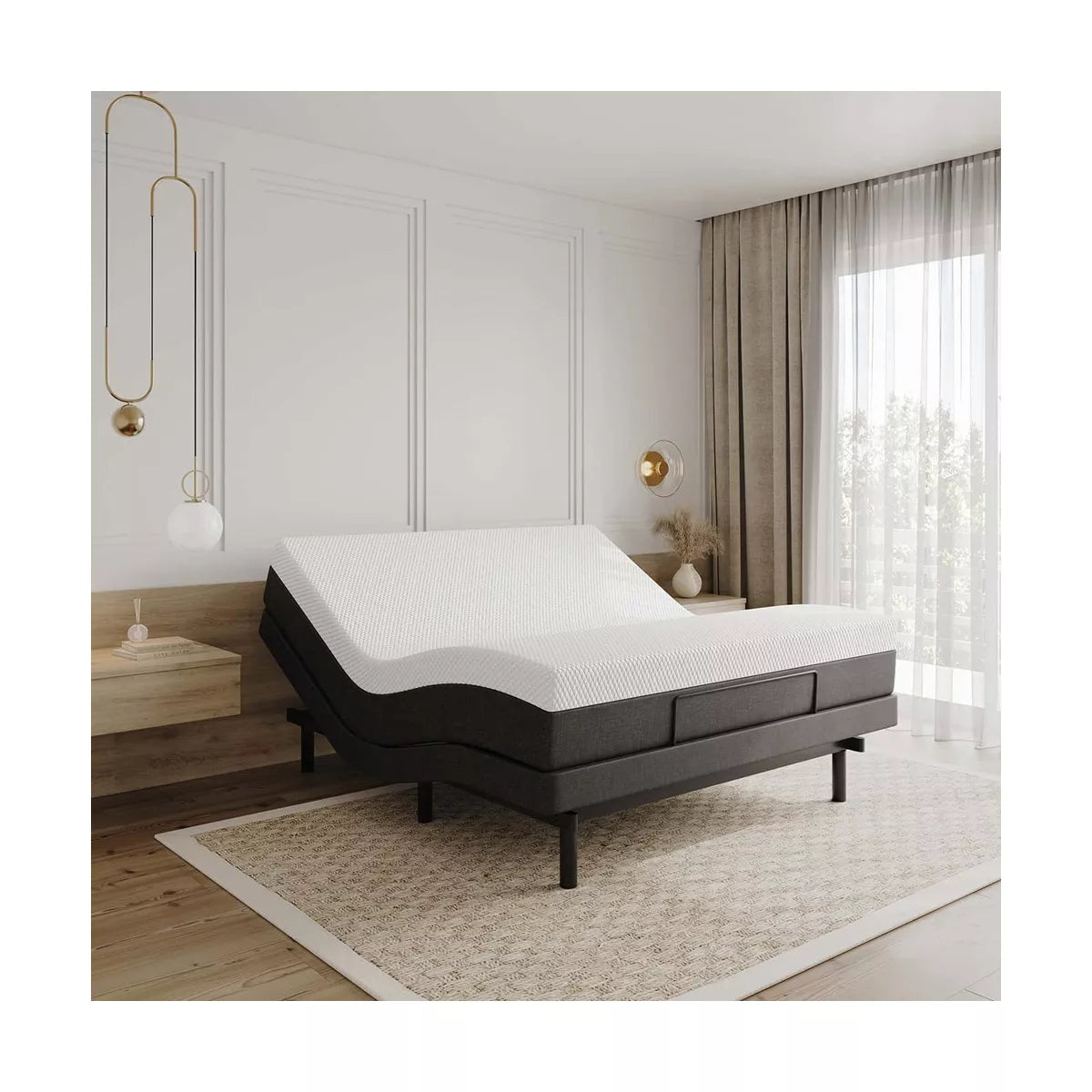 Nestl Adjustable Bed Base, Zero Gravity Massage Bed Frame with Wireless Remote, USB Ports, & Built-In LED Lights