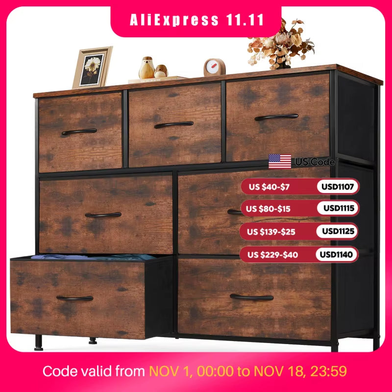 Desser for Bedroom with 7 Fabric Drawers Organizer Storage Closet Chest Clothes for Living Room Display Cabinet of Furniture