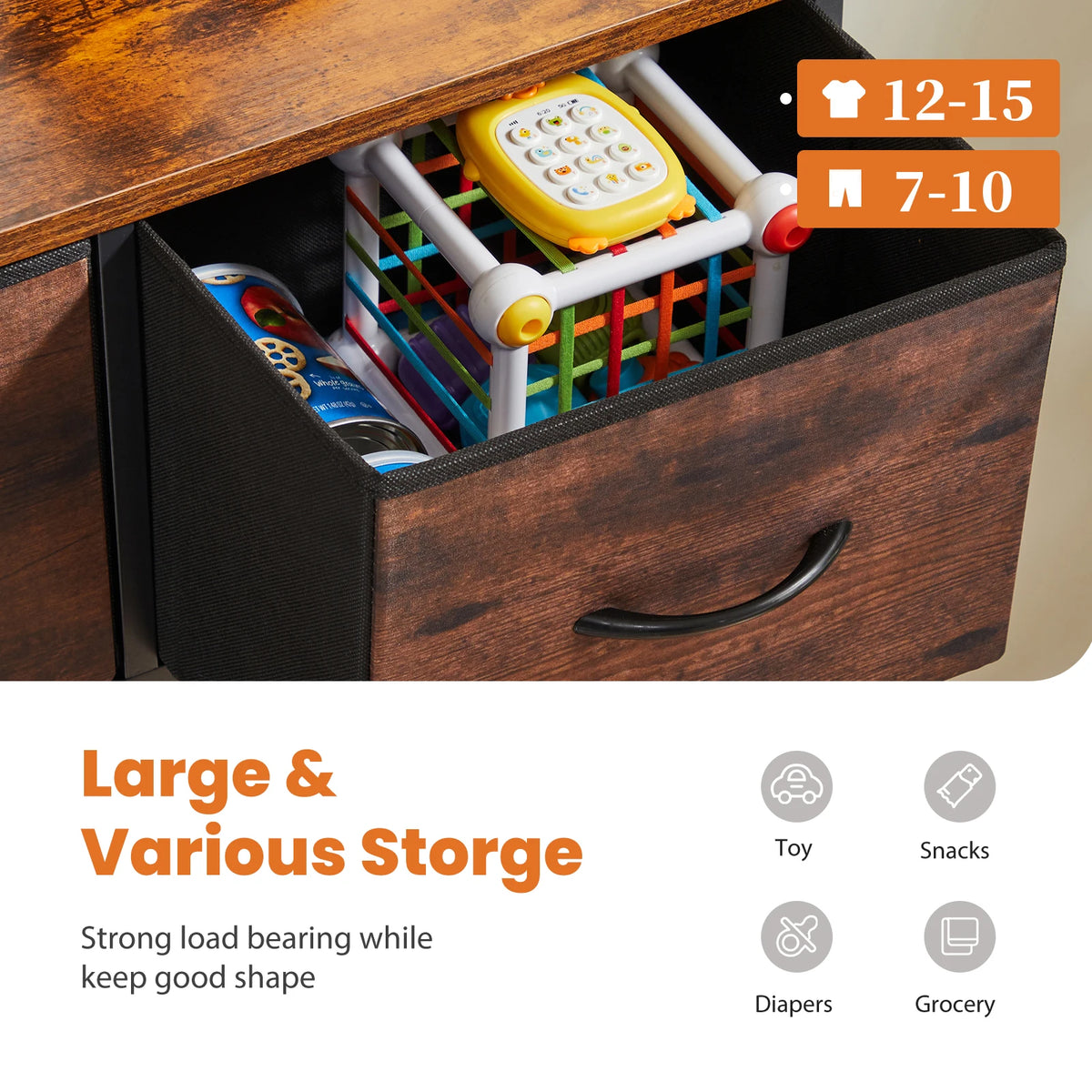 Dresser for Bedroom with 9 Fabric Storage Drawer Wardrobe Tall Chest Organizer Closet Adult Kids Clothes Cabinet Furniture