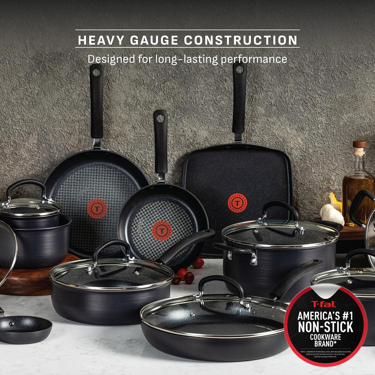Ultimate Hard Anodized Nonstick Pots and Pans Set 17 Piece, Nonstick Cookware Set with Fry Pan, Saucepans, Saute-Pan, Griddle, Dishwasher Safe, Onyx