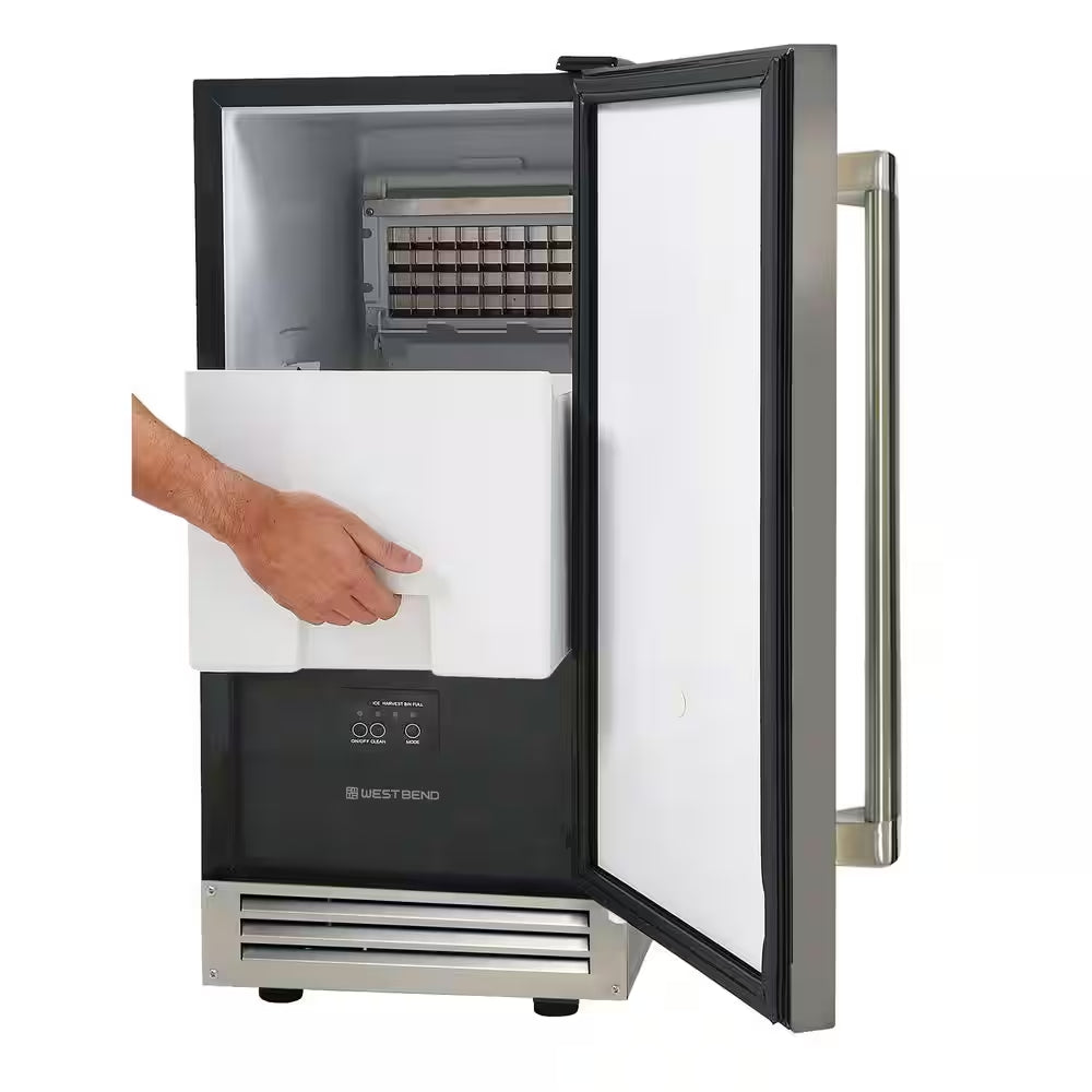 15 In. 49 Lb. Cube Ice Built-In or Freestanding Selectable Cube Size Ice Maker in Stainless Steel