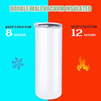 HTVRONT 8 Pack 20 OZ Sublimation Tumbler Blanks Skinny Straight in Bulk, Stainless Steel Insulated Sublimation Tumbler