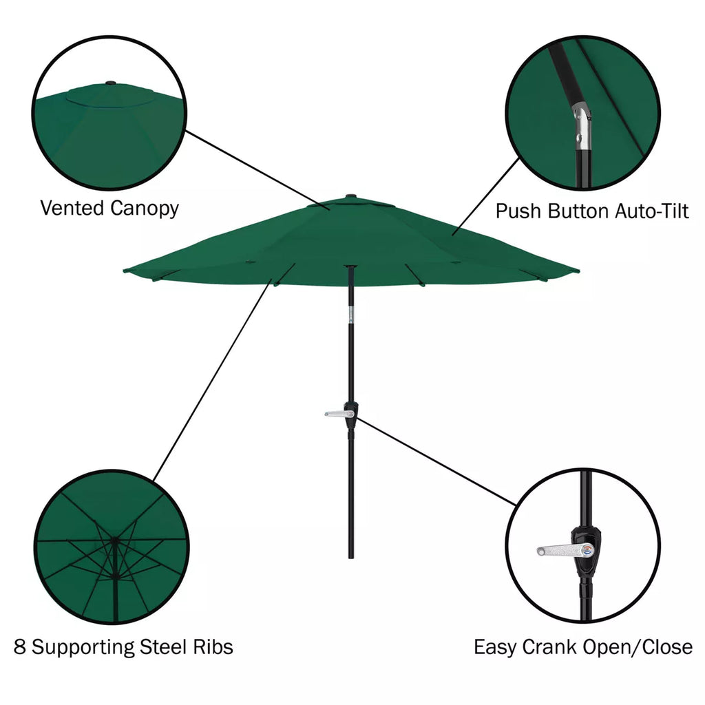 Alaterre Furniture 8Pc Outdoor Patio Dining Set, Weston Table with 10' Auto Tilt Umbrella