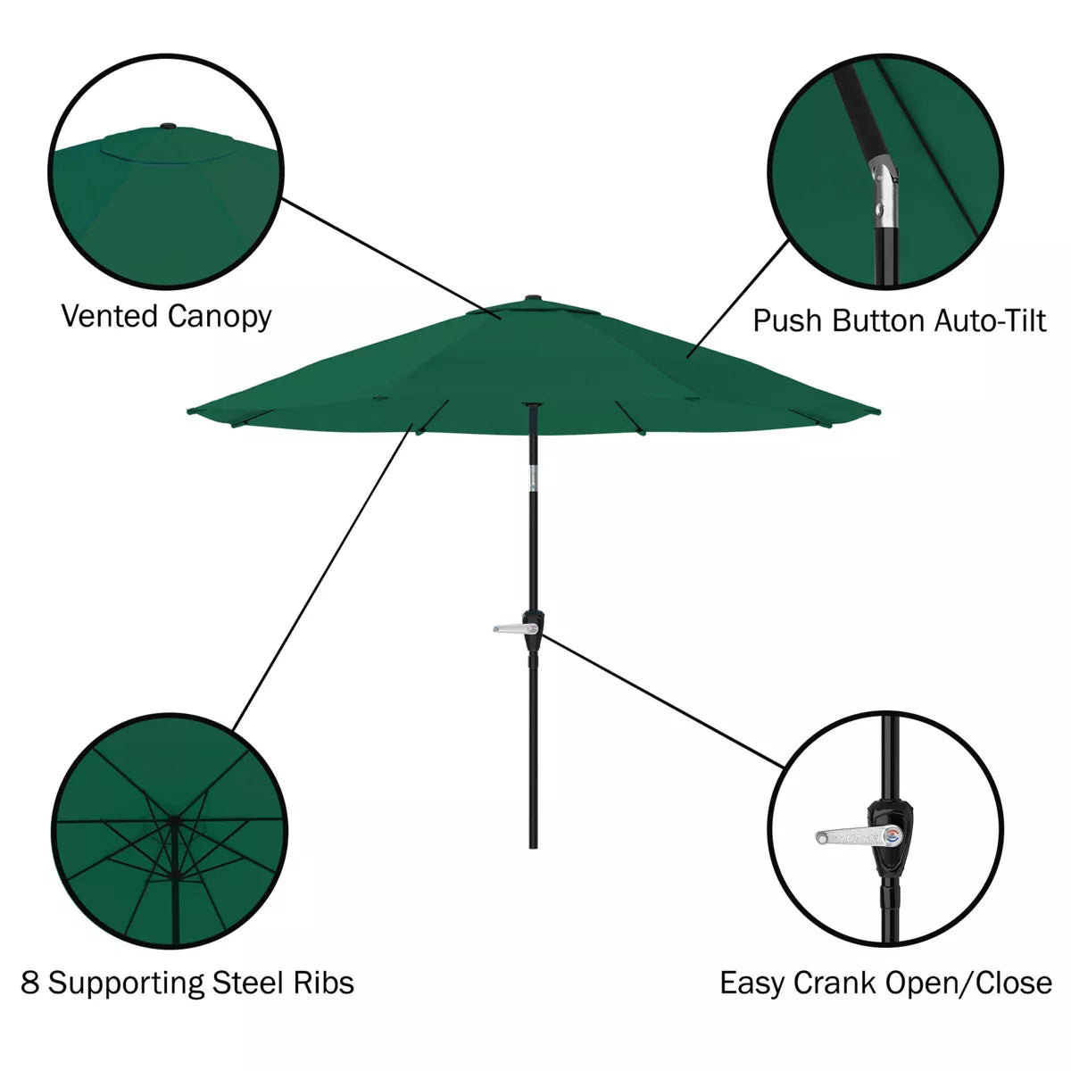 Alaterre Furniture 8Pc Outdoor Patio Dining Set, Weston Table with 10' Auto Tilt Umbrella