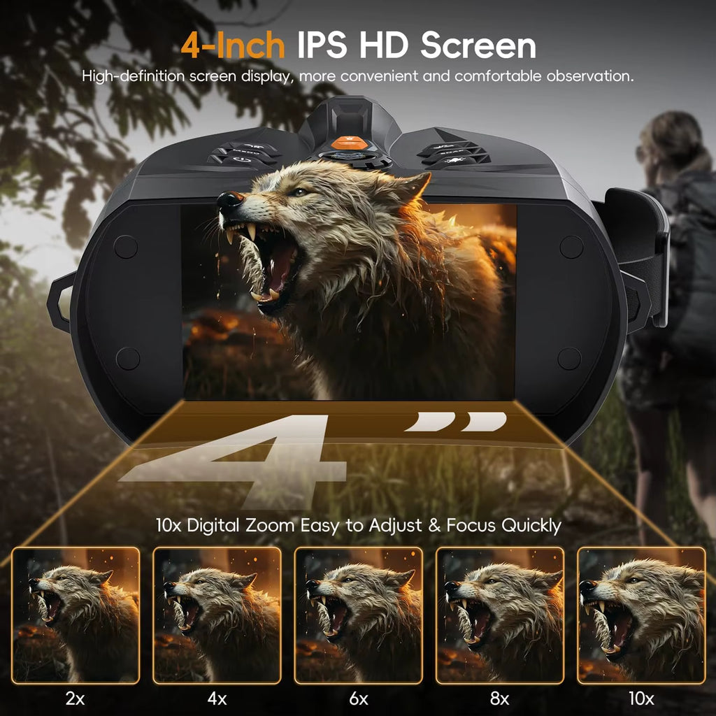 4.0'' Screen 4K Night Vision Binoculars 10X Digital Zoom with Tactical Light 5000Mah Infrared Night Vision Goggles for Camping