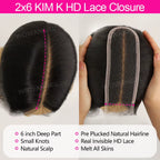 2X6 Deep Parting HD Lace Closure Frontal Only Melt Skin Straight Hair Kim K Closure Pre Plucked Virgin Hair for Woman