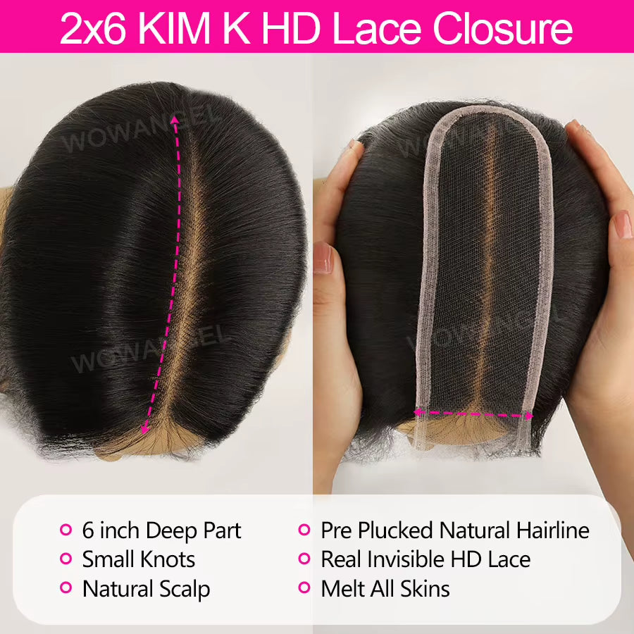 2X6 Deep Parting HD Lace Closure Frontal Only Melt Skin Straight Hair Kim K Closure Pre Plucked Virgin Hair for Woman