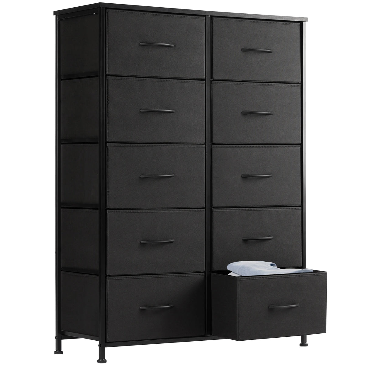 Bedside Table for Bedroom with 10 Fabric Drawers Wardrobe Steel Frame Closet for Storage Cabinet Living Room of Furniture