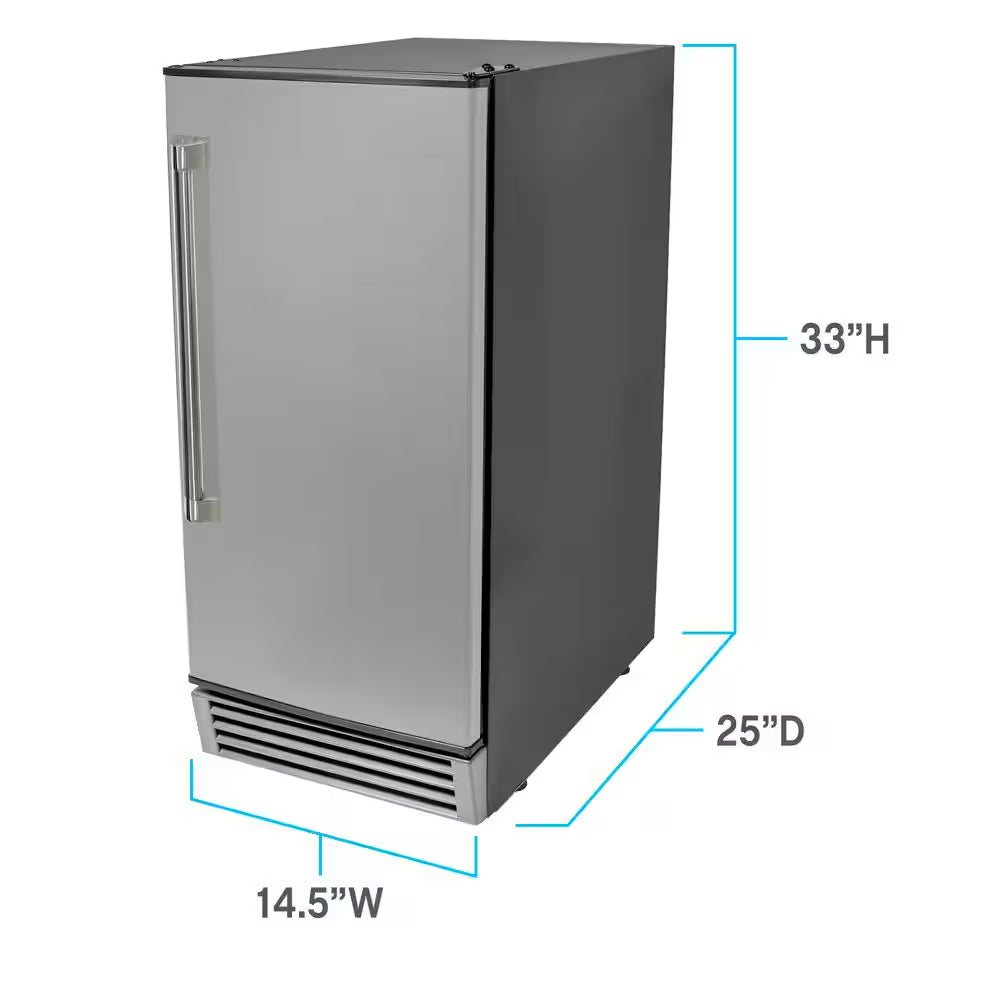 15 In. 49 Lb. Cube Ice Built-In or Freestanding Selectable Cube Size Ice Maker in Stainless Steel