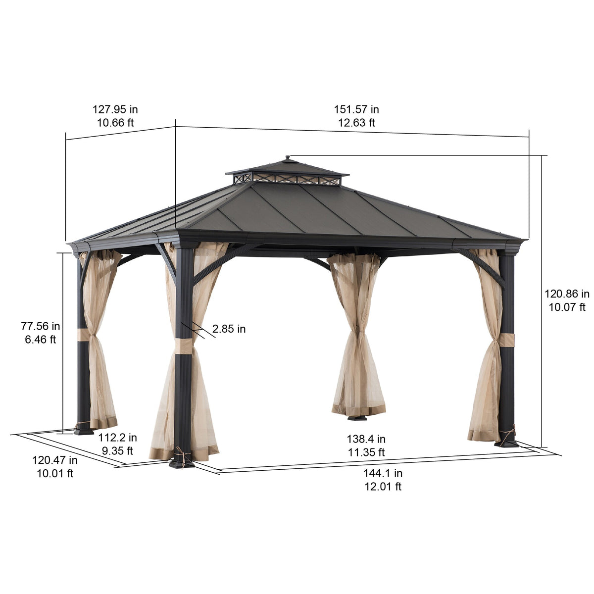 12-Ft X 10-Ft Hardtop Roof Steel Gazebo