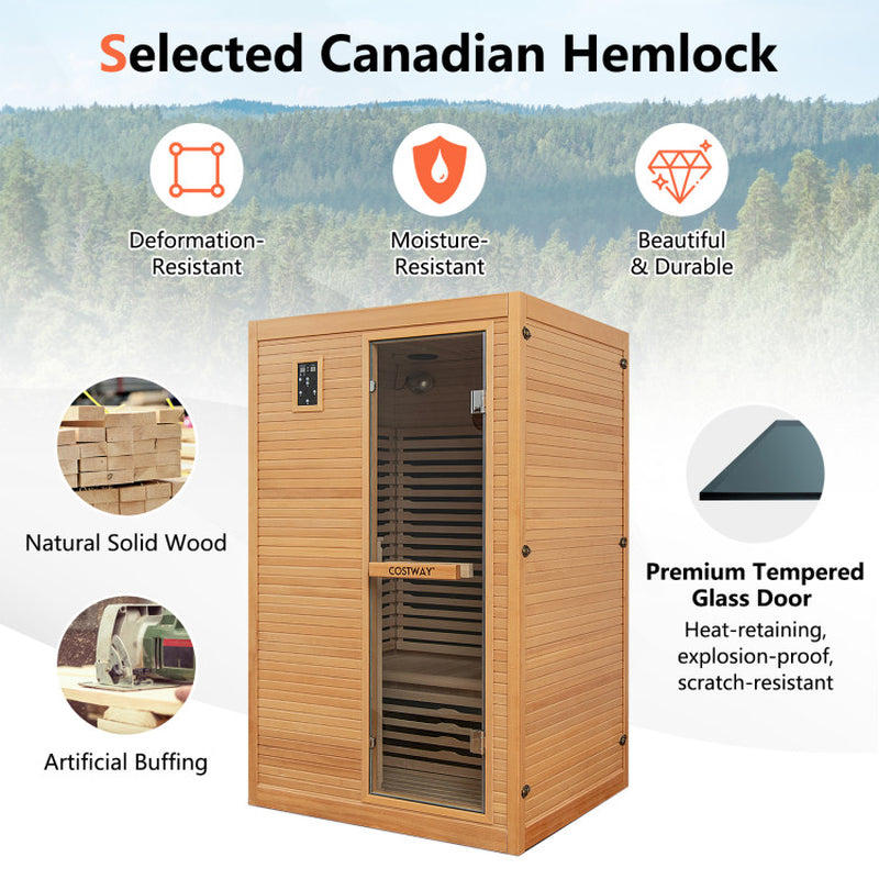 New 2 People Far Infrared Wooden Sauna Room with Free Red Light Therapy for Home