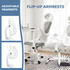 Mesh Ergonomic Office Computer Desk Chair Flip-Up Arms Adjustable Headrests Comfortable Lumbar Support for Home Office