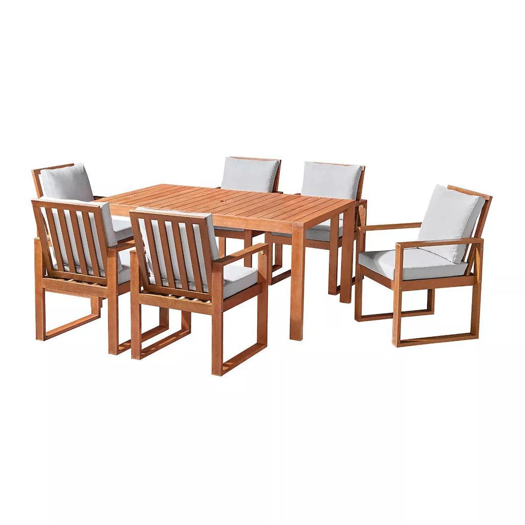 Alaterre Furniture 8Pc Outdoor Patio Dining Set, Weston Table with 10' Auto Tilt Umbrella