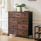 Dresser for Bedroom with 9 Fabric Storage Drawer Wardrobe Tall Chest Organizer Closet Adult Kids Clothes Cabinet Furniture