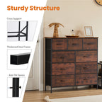 Dresser for Bedroom with 9 Fabric Storage Drawer Wardrobe Tall Chest Organizer Closet Adult Kids Clothes Cabinet Furniture