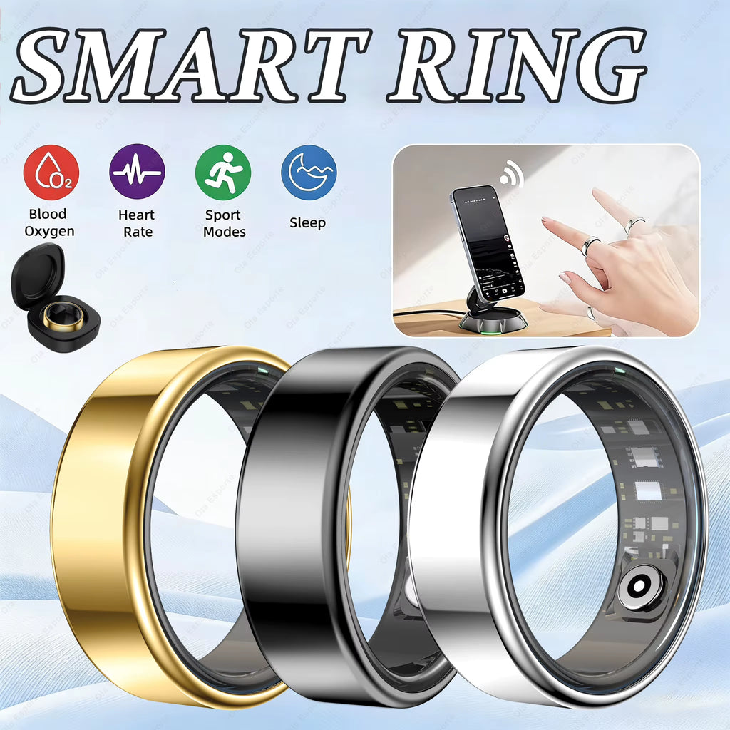 R09 Smart Ring Men Women with Charging Case,Heart Rate Blood Oxygen,Skin Temperature Monitor,5Atm Waterproof for Android Ios R12