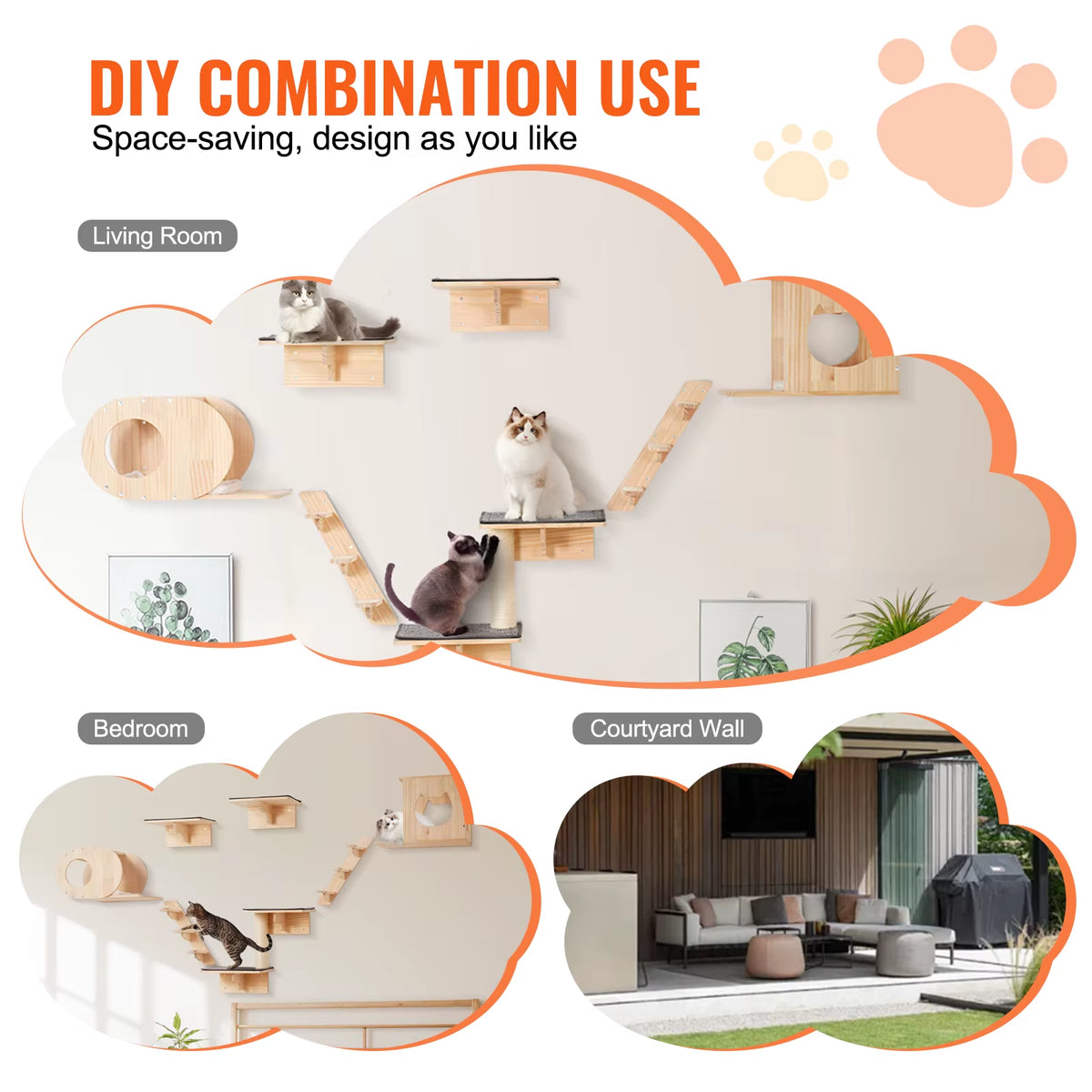 Wall Mounted Cat Shelves Cat Wall Shelves and Perches with Jumping Boards Hammocks & Cat Tree Cat Furniture and Shelves