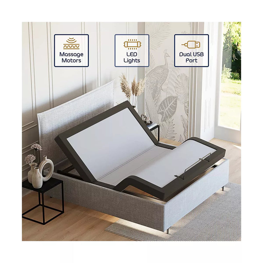 Nestl Adjustable Bed Base, Zero Gravity Massage Bed Frame with Wireless Remote, USB Ports, & Built-In LED Lights