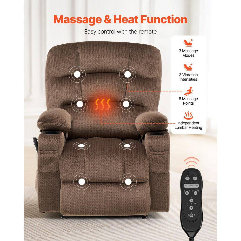 Power Lift Recliner Chair for Elderly, Dual Motor with Heat and Massage, USB Port, Infinite Position Adjustment, Brown