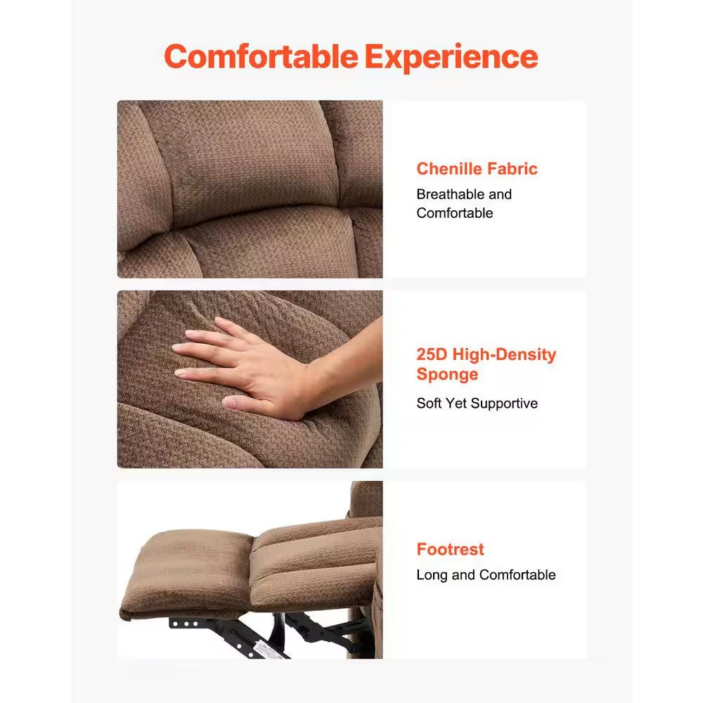 Power Lift Recliner Chair for Elderly, Dual Motor with Heat and Massage, USB Port, Infinite Position Adjustment, Brown