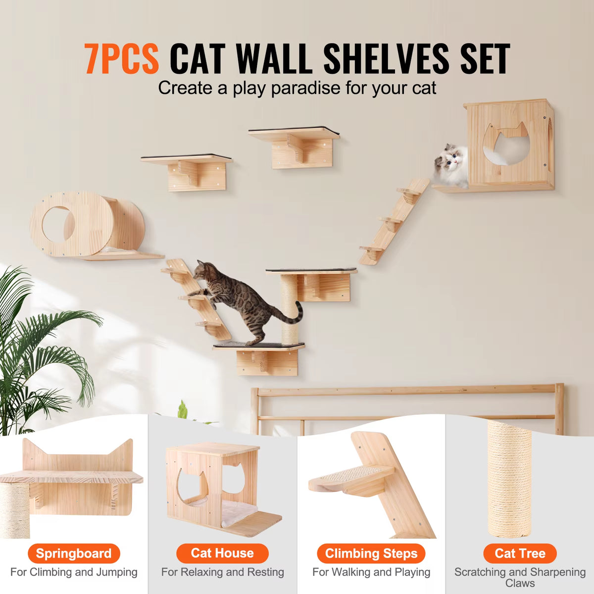 Wall Mounted Cat Shelves Cat Wall Shelves and Perches with Jumping Boards Hammocks & Cat Tree Cat Furniture and Shelves