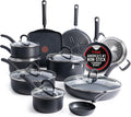 Ultimate Hard Anodized Nonstick Pots and Pans Set 17 Piece, Nonstick Cookware Set with Fry Pan, Saucepans, Saute-Pan, Griddle, Dishwasher Safe, Onyx
