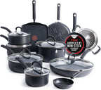 Ultimate Hard Anodized Nonstick Pots and Pans Set 17 Piece, Nonstick Cookware Set with Fry Pan, Saucepans, Saute-Pan, Griddle, Dishwasher Safe, Onyx