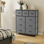 Dresser for Bedroom with 9 Fabric Storage Drawer Wardrobe Tall Chest Organizer Closet Adult Kids Clothes Cabinet Furniture