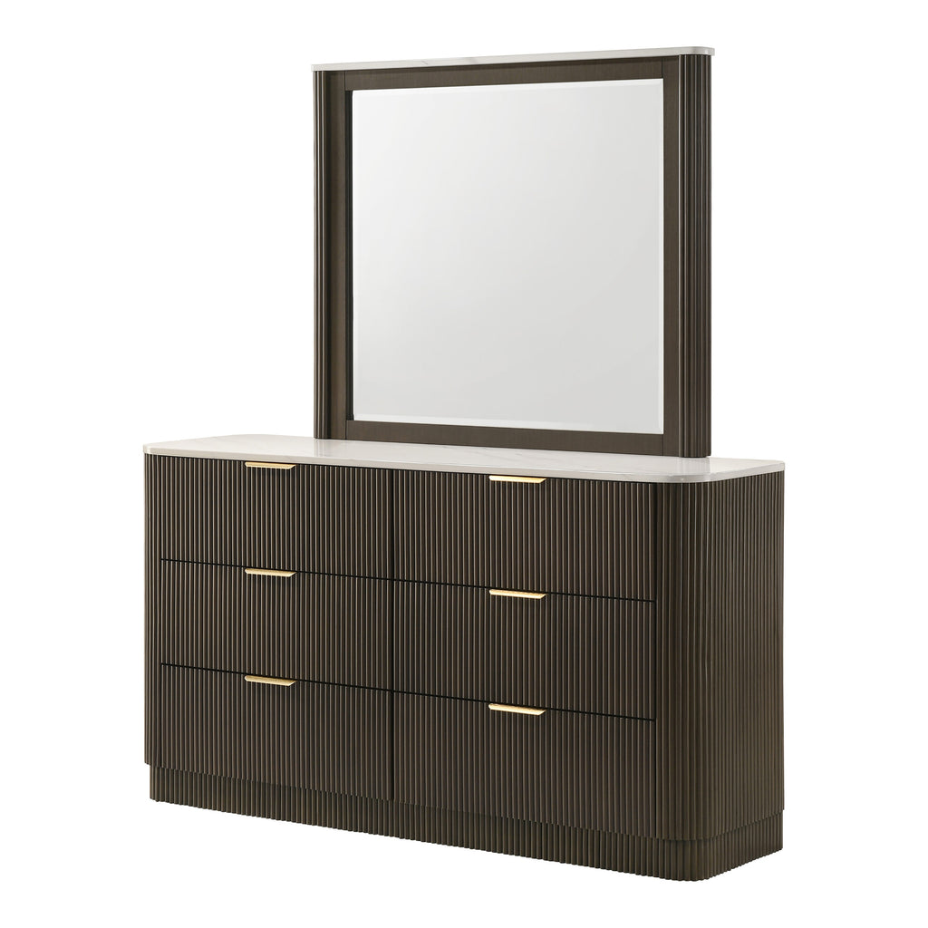 Prista Dark Walnut 6 -Drawer 63.4-In W Standard Dresser with Mirror