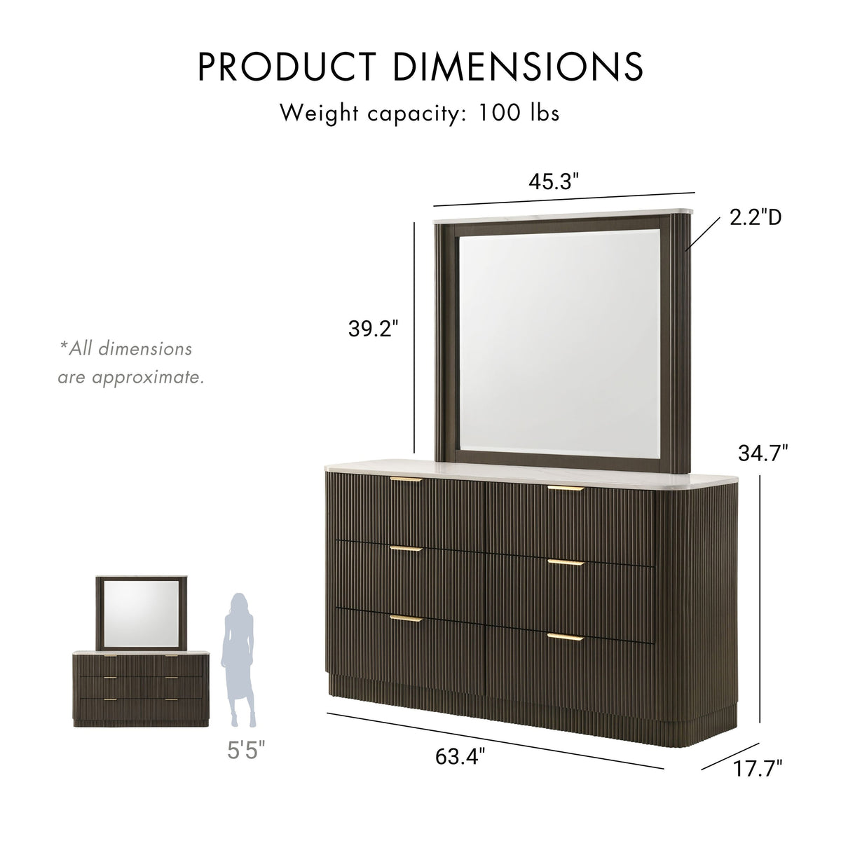 Prista Dark Walnut 6 -Drawer 63.4-In W Standard Dresser with Mirror