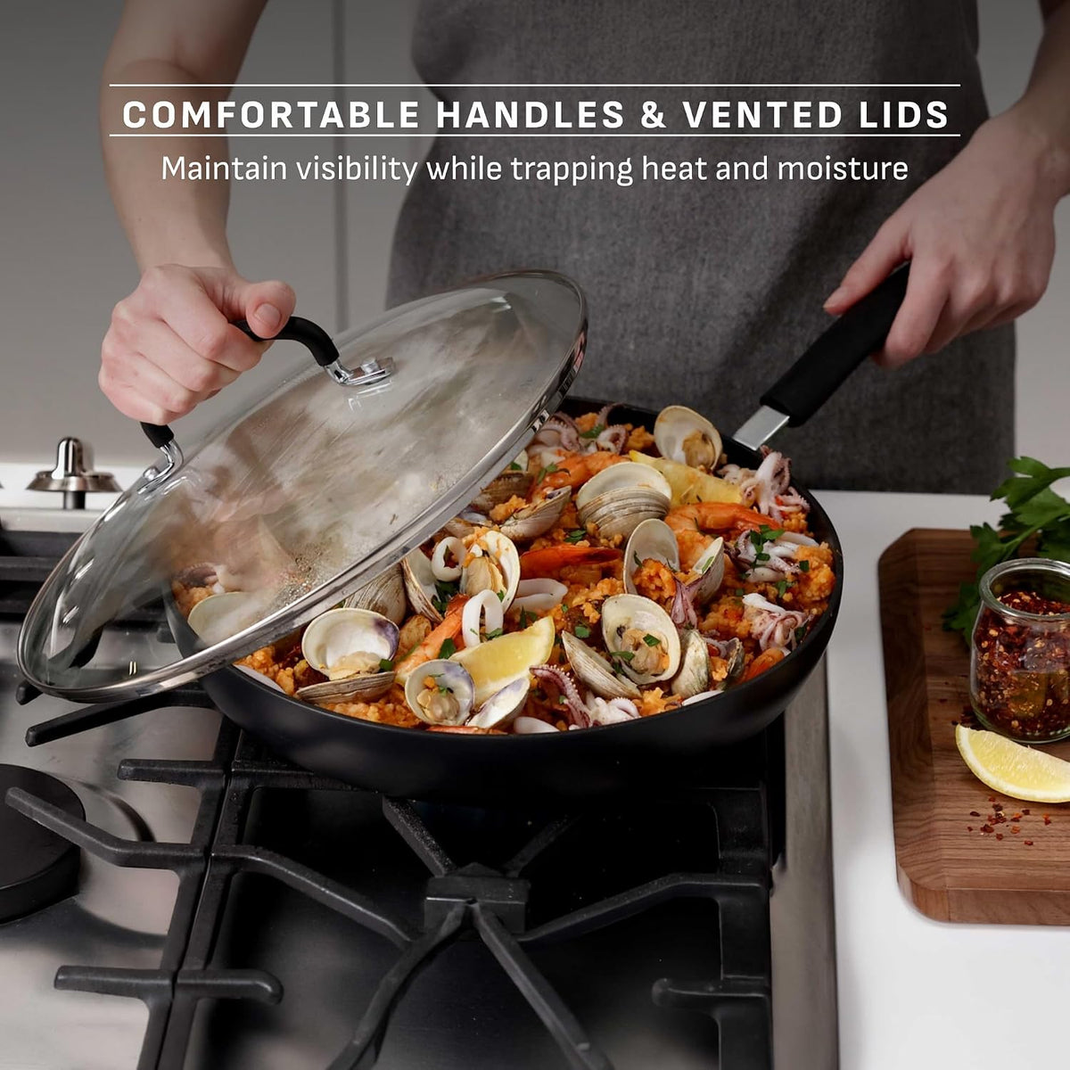 Ultimate Hard Anodized Nonstick Pots and Pans Set 17 Piece, Nonstick Cookware Set with Fry Pan, Saucepans, Saute-Pan, Griddle, Dishwasher Safe, Onyx
