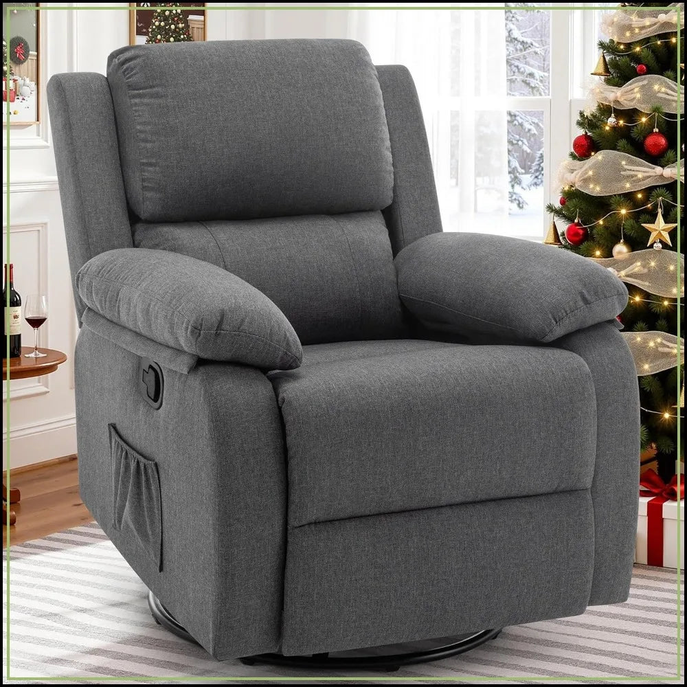 Recliner Chair 360 Swivel Rocker for Adults, Small Rocking Recliner, Upholstered Fabric Glider