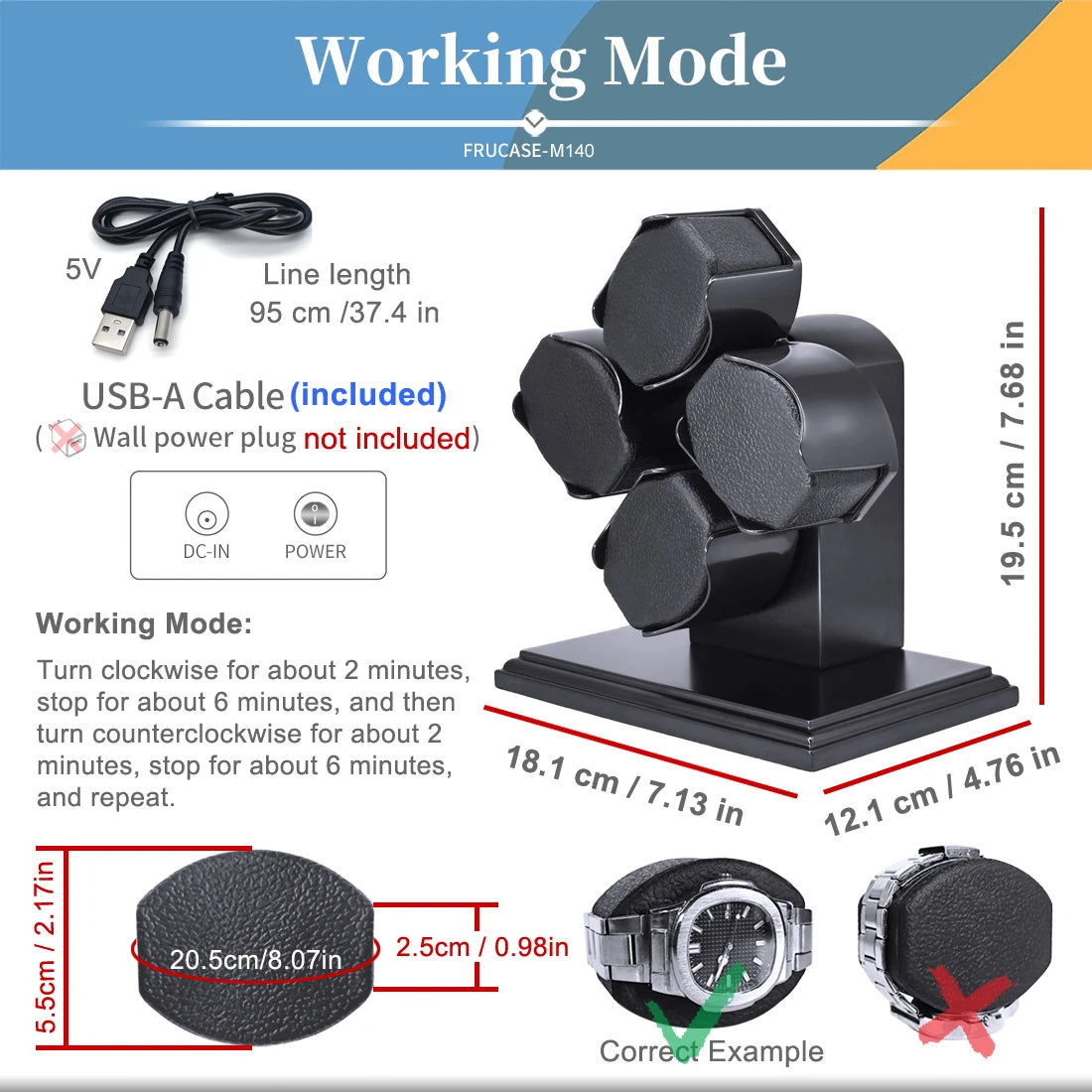 4-Slot Watch Winder for Automatic Watches, Quiet Motor Watch Winder Box, USB Powered