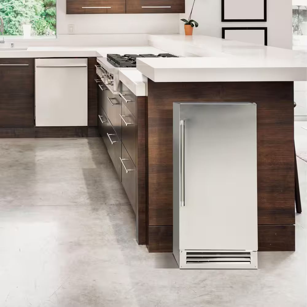 15 In. 49 Lb. Cube Ice Built-In or Freestanding Selectable Cube Size Ice Maker in Stainless Steel