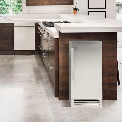 15 In. 49 Lb. Cube Ice Built-In or Freestanding Selectable Cube Size Ice Maker in Stainless Steel