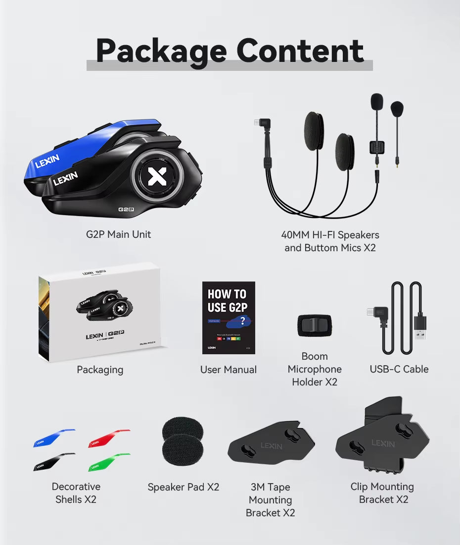 G2P Motorcycle Intercom Helmet Bluetooth Headsets,Handsfree Communicator up to 6 Riders Interphone with FM Radio