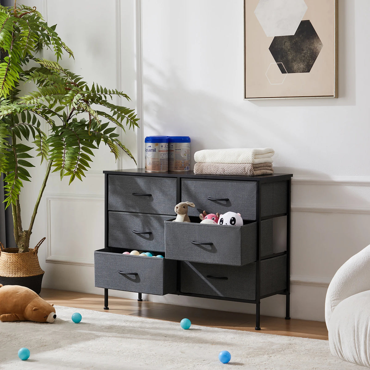 6 Fabric Drawers Nightstand for Bedroom Bedside Sofa Table with Storage Closet Chest Clothes Display Cabinet Furniture