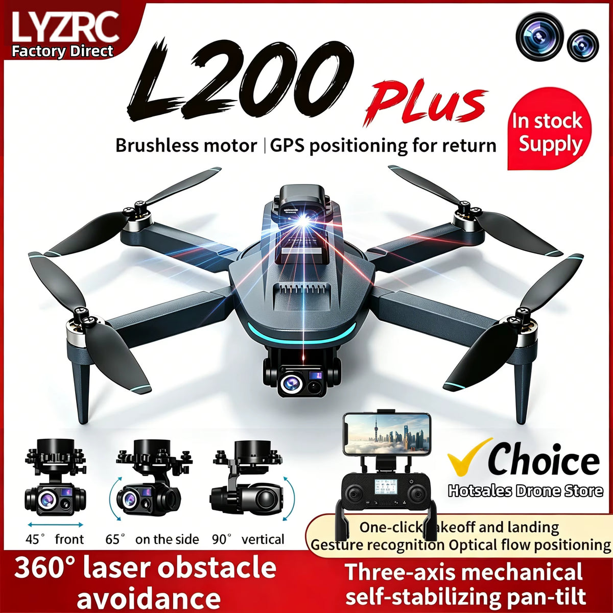 New L200 plus GPS Drone Factory 4K Professional HD Dual Lens 3-Axis Gimbal 360° Laser Obstacle Avoidance Brushless RC Quadcopter