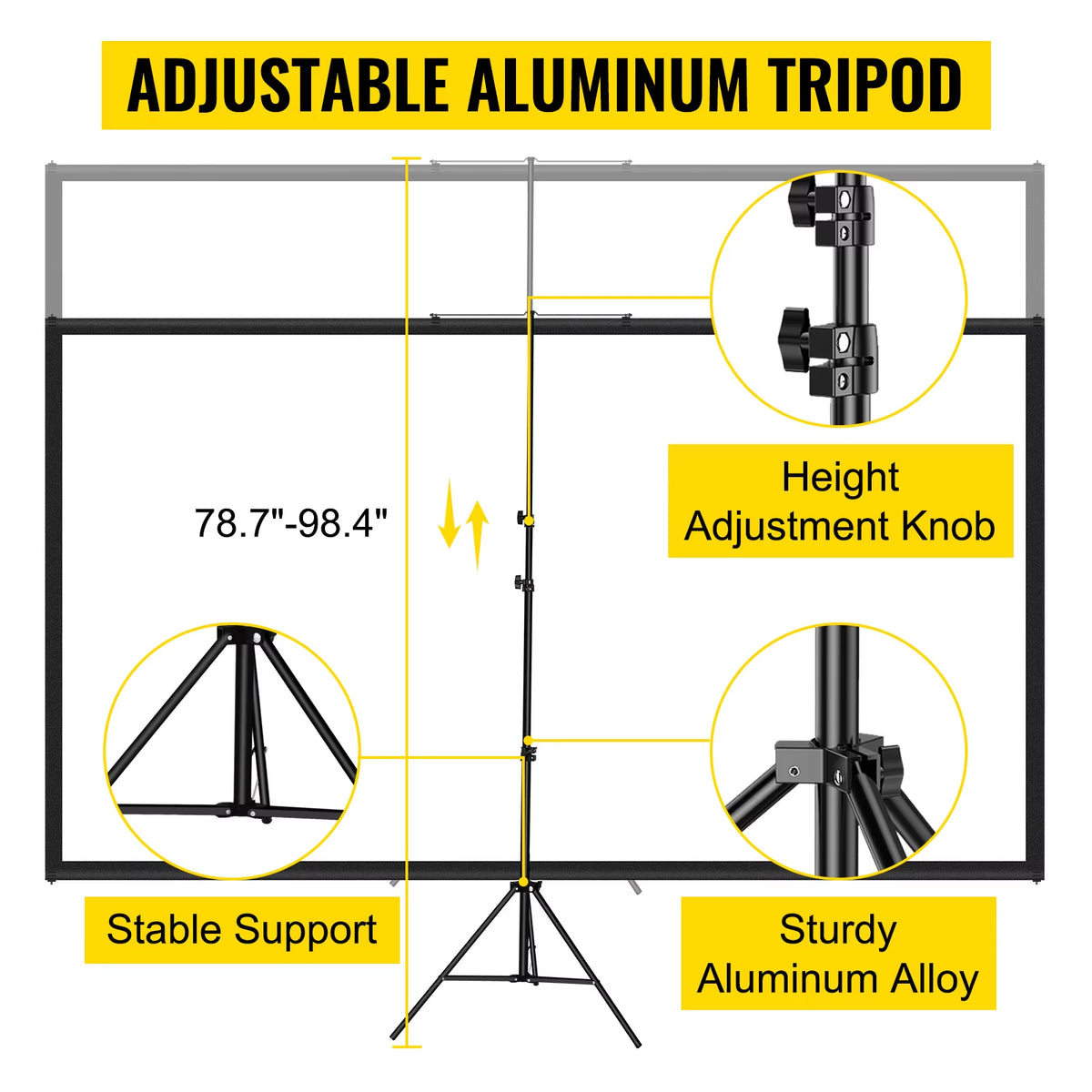 100 Inch Tripod Projector Screen with Stand 16:9 4K HD Portable Projection Home Cinema for Indoor & Outdoor Projection