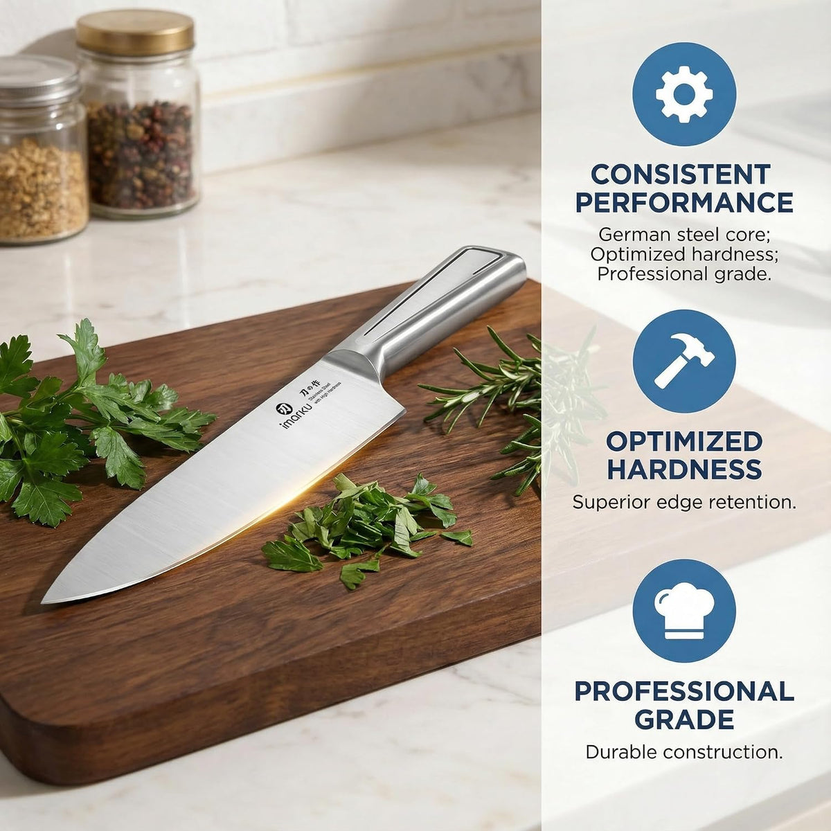 Japanese High Carbon Stainless Steel Knife Set with Block, Precision-Forged Gyutou Kitchen Knives with Built-In Sharpener, Ultra-Sharp 10–15° Edge, Ergonomic Non-Slip Handle, Dishwasher Safe