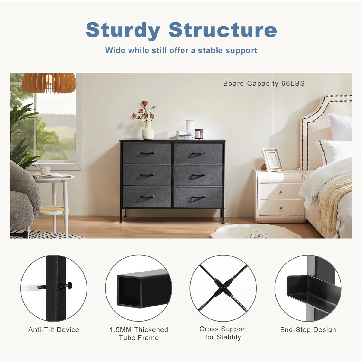 6 Fabric Drawers Nightstand for Bedroom Bedside Sofa Table with Storage Closet Chest Clothes Display Cabinet Furniture