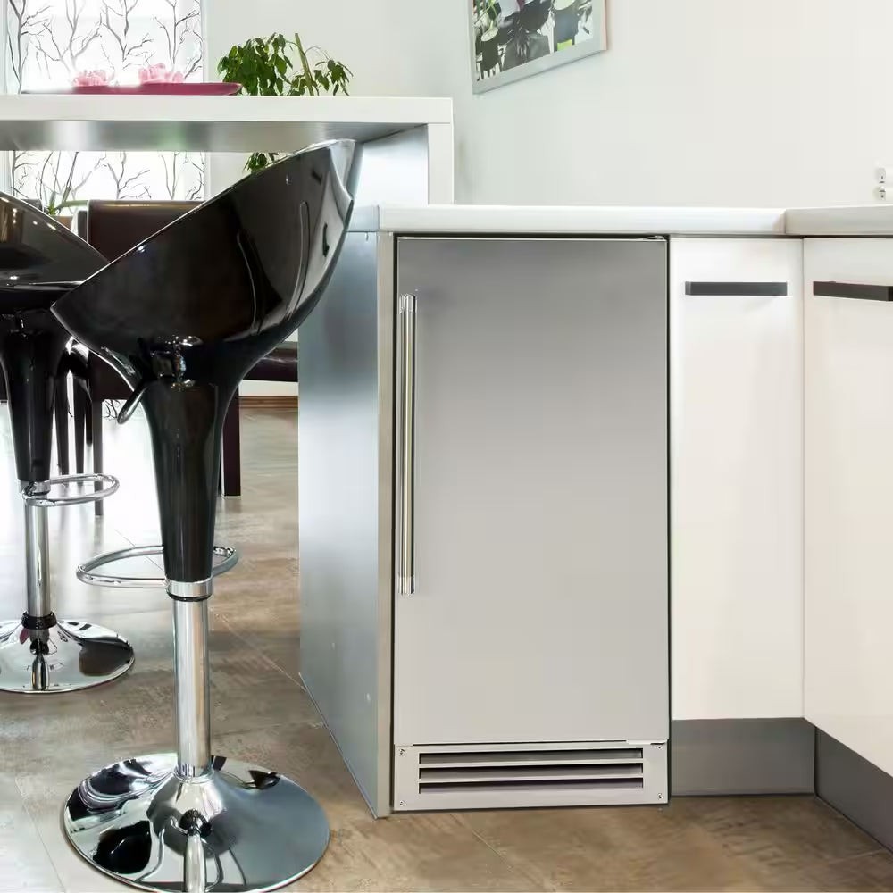 15 In. 49 Lb. Cube Ice Built-In or Freestanding Selectable Cube Size Ice Maker in Stainless Steel