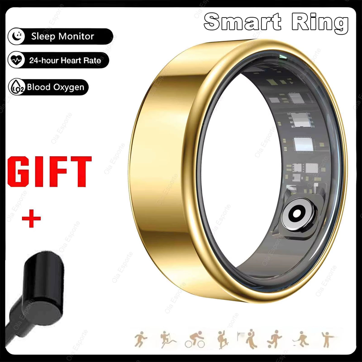R09 Smart Ring Men Women with Charging Case,Heart Rate Blood Oxygen,Skin Temperature Monitor,5Atm Waterproof for Android Ios R12