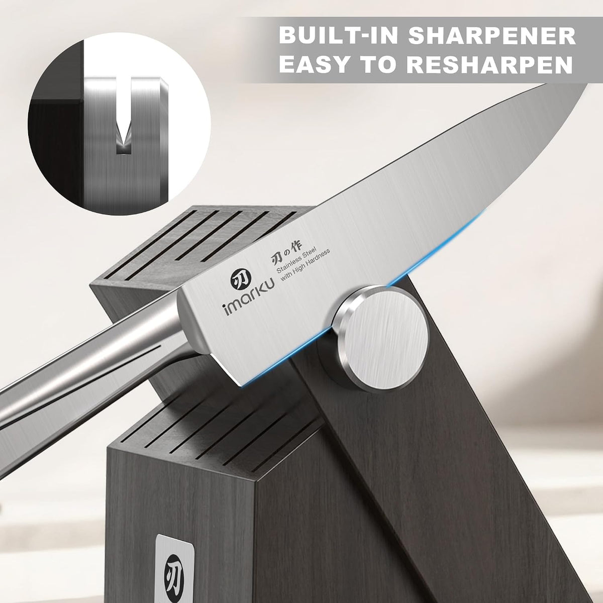 Japanese High Carbon Stainless Steel Knife Set with Block, Precision-Forged Gyutou Kitchen Knives with Built-In Sharpener, Ultra-Sharp 10–15° Edge, Ergonomic Non-Slip Handle, Dishwasher Safe