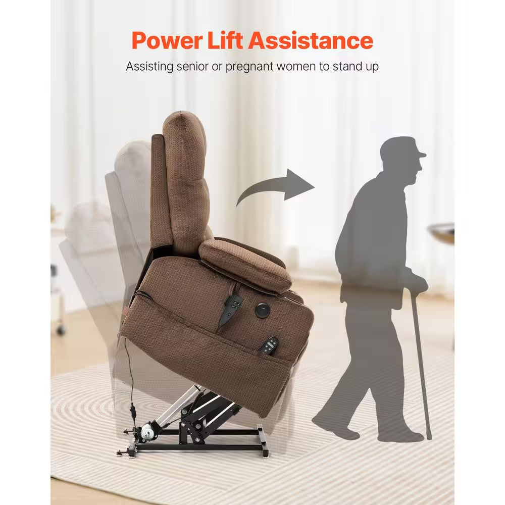 Power Lift Recliner Chair for Elderly, Dual Motor with Heat and Massage, USB Port, Infinite Position Adjustment, Brown