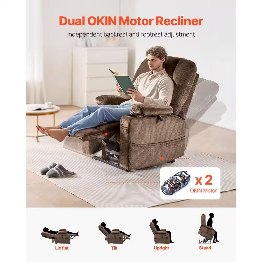 Power Lift Recliner Chair for Elderly, Dual Motor with Heat and Massage, USB Port, Infinite Position Adjustment, Brown