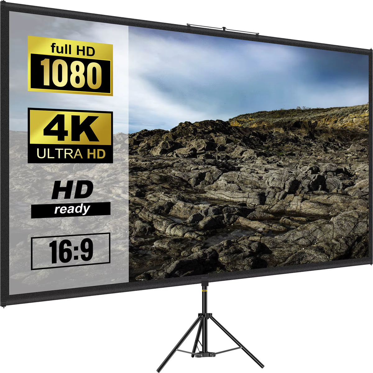 100 Inch Tripod Projector Screen with Stand 16:9 4K HD Portable Projection Home Cinema for Indoor & Outdoor Projection