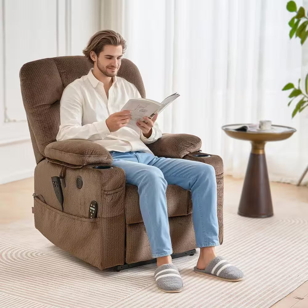 Power Lift Recliner Chair for Elderly, Dual Motor with Heat and Massage, USB Port, Infinite Position Adjustment, Brown