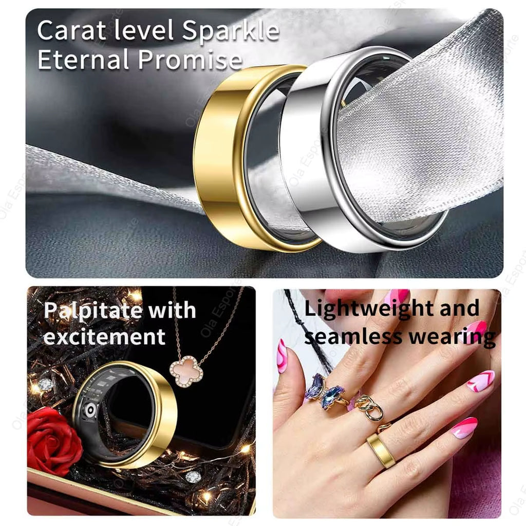 R09 Smart Ring Men Women with Charging Case,Heart Rate Blood Oxygen,Skin Temperature Monitor,5Atm Waterproof for Android Ios R12