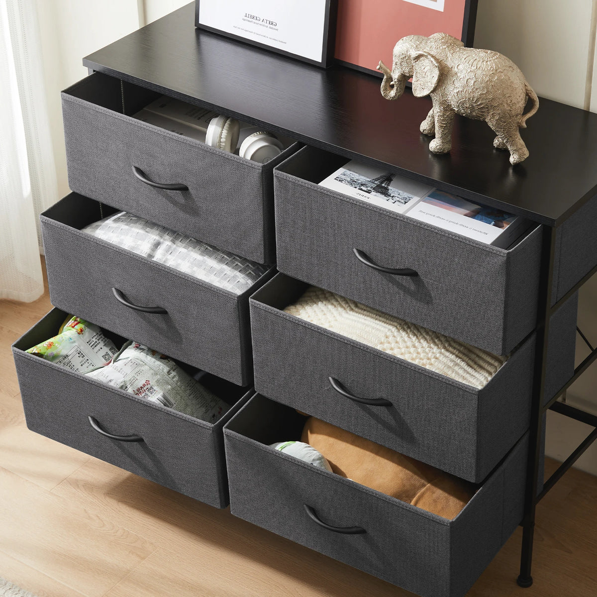 6 Fabric Drawers Nightstand for Bedroom Bedside Sofa Table with Storage Closet Chest Clothes Display Cabinet Furniture